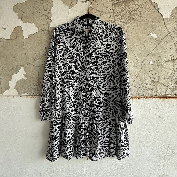 Kate Spade Shirt Dress M Drop Waist Tunic Ruffle Hem Abstract Print Office Chic - Picture 1 of 7